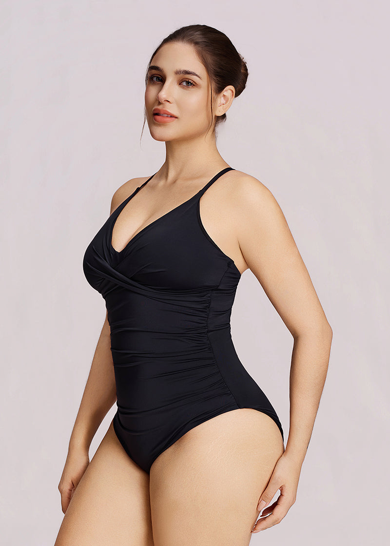 Women's Sculpting Ruched Cross-Front One-Piece Swimsuit