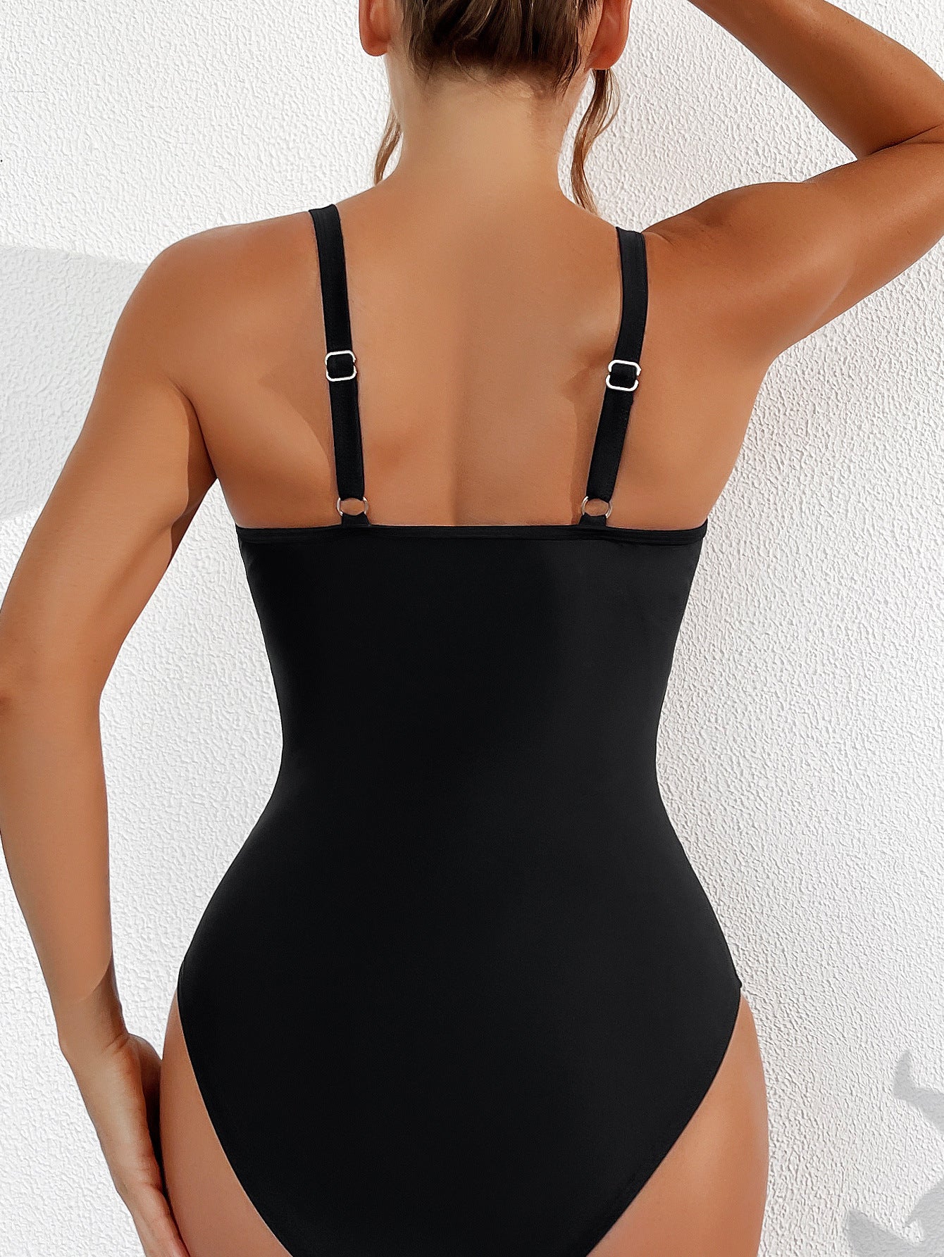 Women Plus Size One Piece Swimsuit V Neck Mesh Sheer Tummy Control