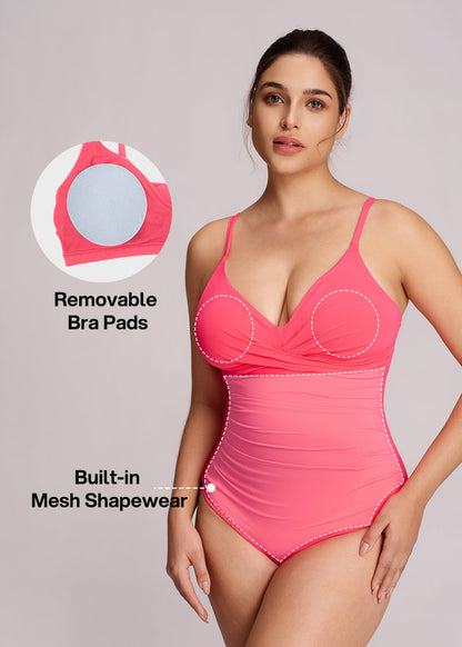Women's Sculpting Ruched Cross-Front One-Piece Swimsuit