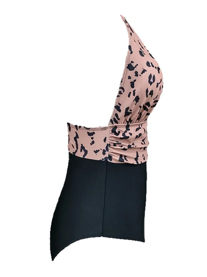 Women's Full Size Leopard Halter Neck One-Piece Swimwear Plus Size