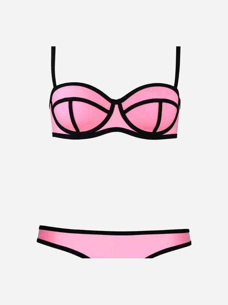 Women's Contrast Trim Geometric Bikini Set