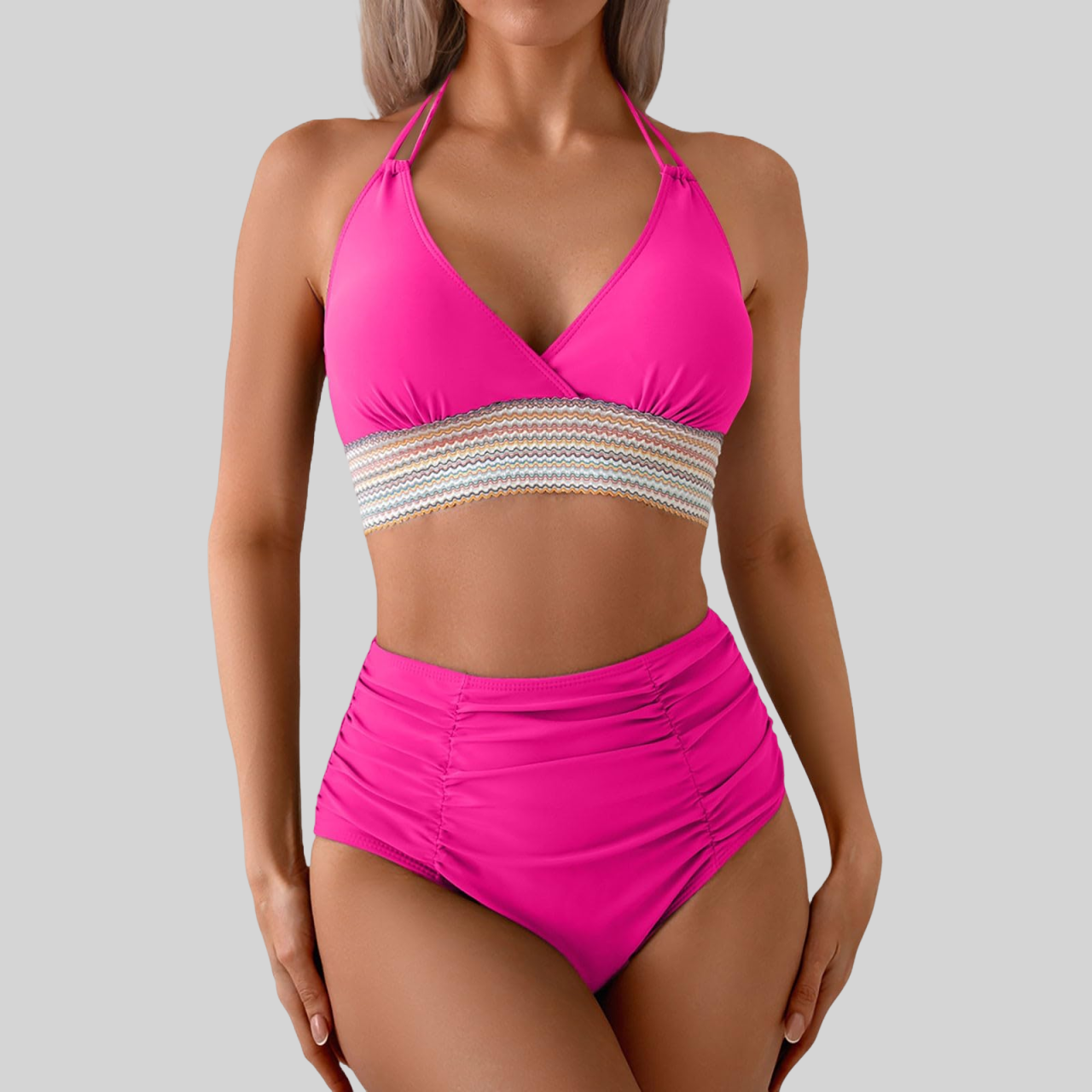 Women's Two Piece High Waisted Bikini Sets Tummy Control Color Block
