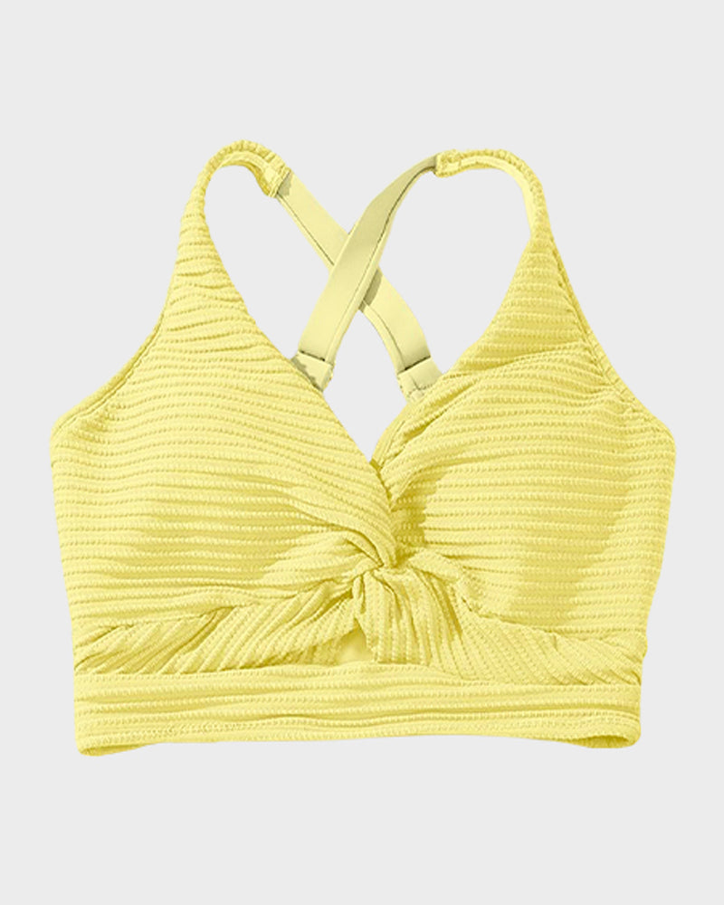 Women's Textured Ribbed Knot Front High Waist Bikini Set Two Piece