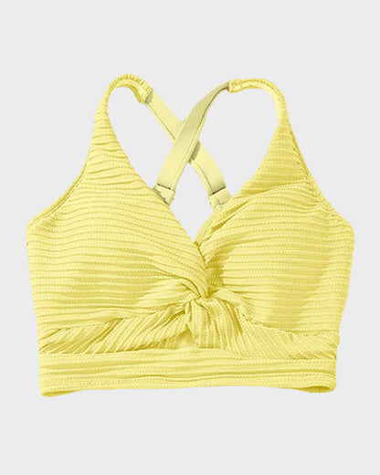 Women's Textured Ribbed Knot Front High Waist Bikini Set Two Piece