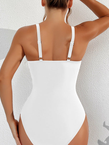 Women Plus Size One Piece Swimsuit V Neck Mesh Sheer Tummy Control