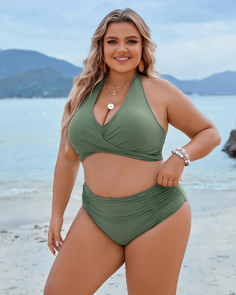 Women's Tummy Control Bathing Suits Modest High Waisted Bikini Sets