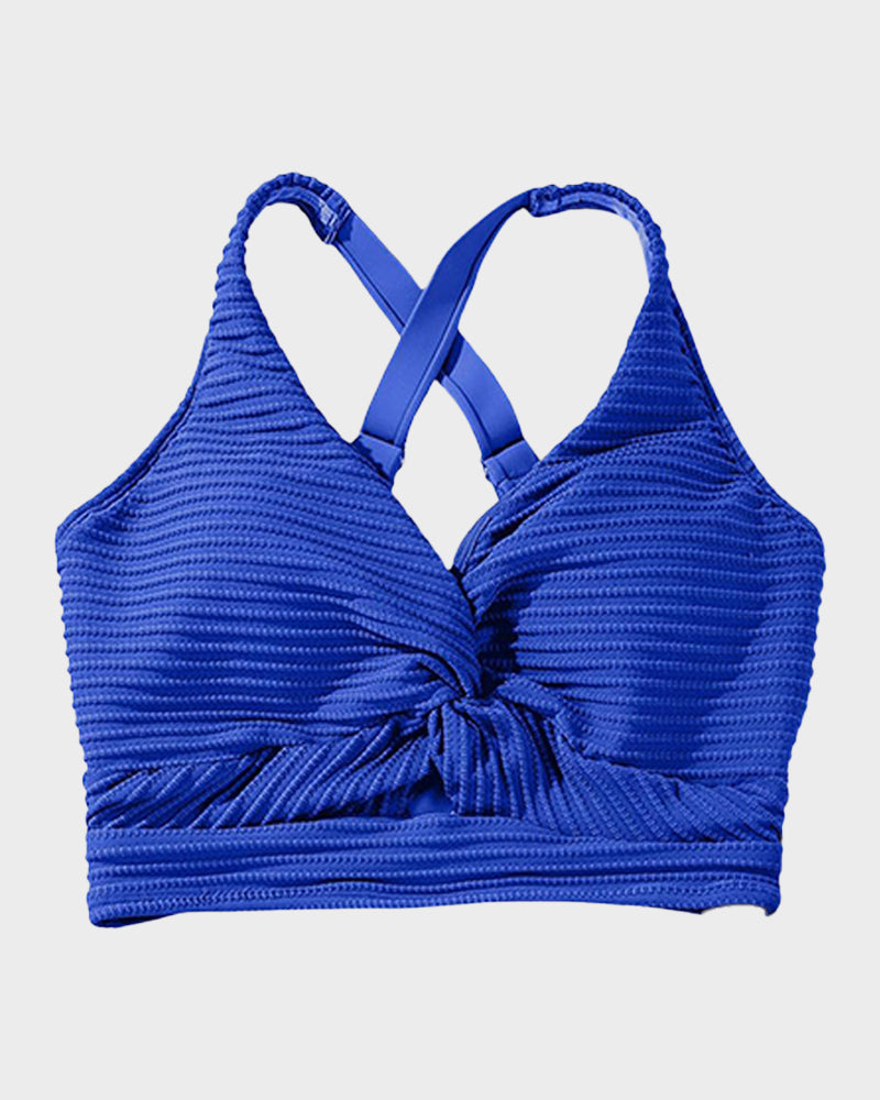 Women's Textured Ribbed Knot Front High Waist Bikini Set Two Piece