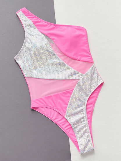 Women's Contrast Panel One-Piece Swimsuit Tummy Control