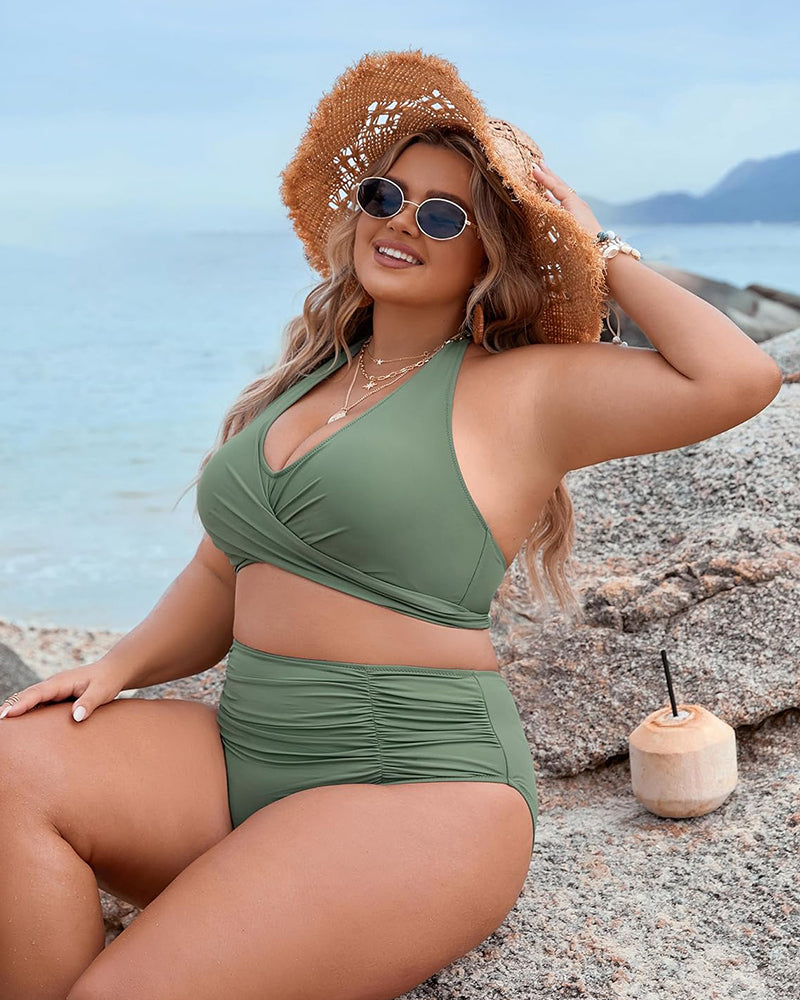 Women's Tummy Control Bathing Suits Modest High Waisted Bikini Sets
