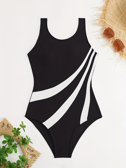 Women's One Piece Asymmetrical Contrasting Swimsuit