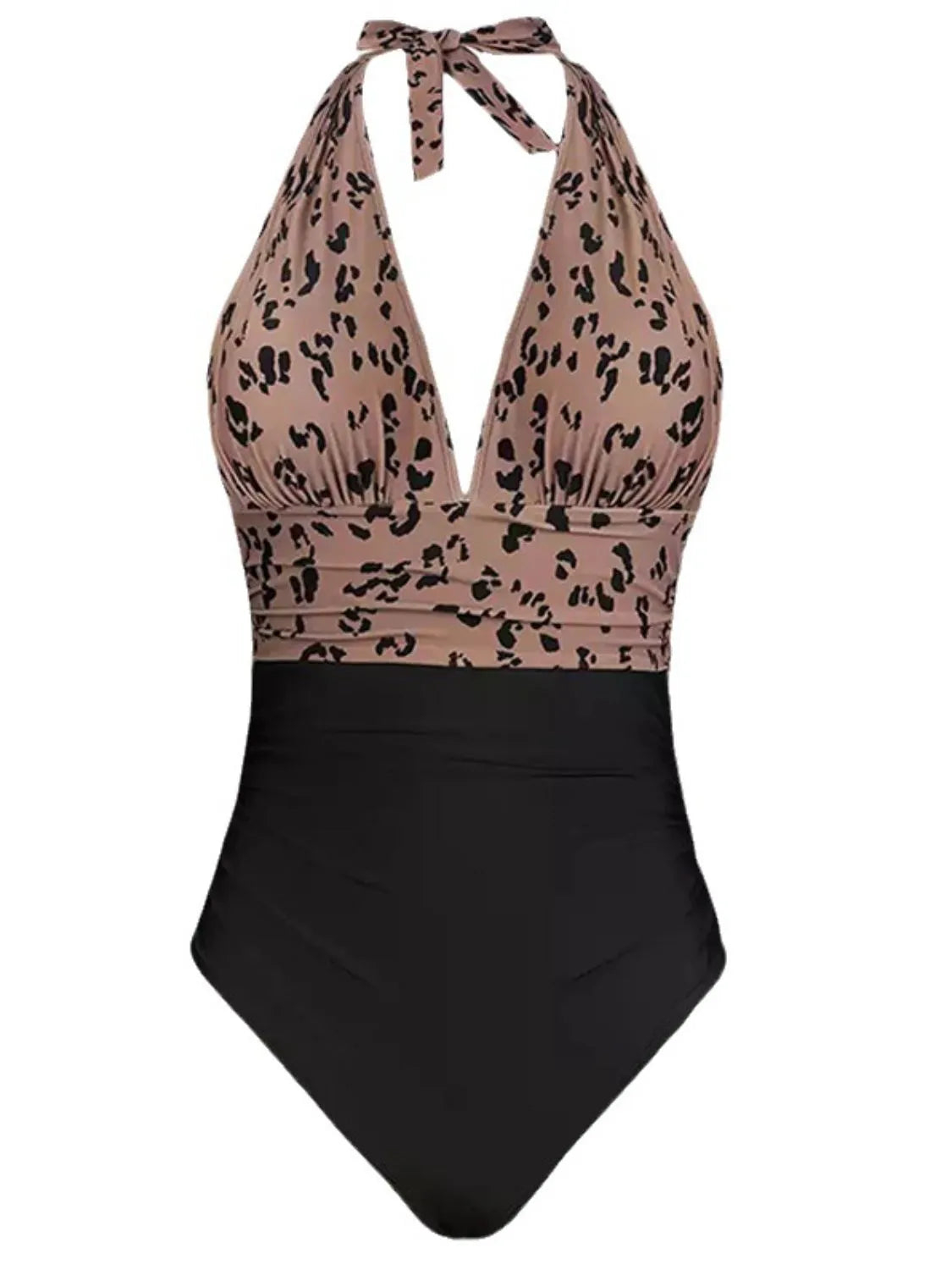 Women's Full Size Leopard Halter Neck One-Piece Swimwear Plus Size
