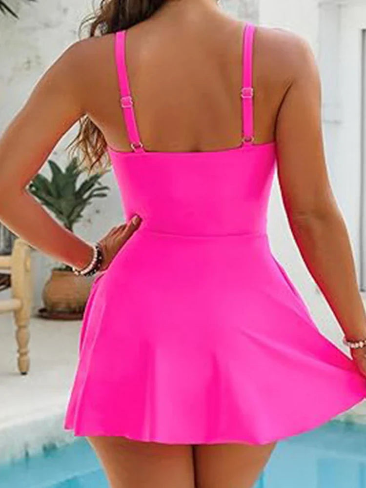 Womens One Piece Swimsuit Tummy Control Bathing Suit Criss Cross Front Swim Dress Beach Skirt