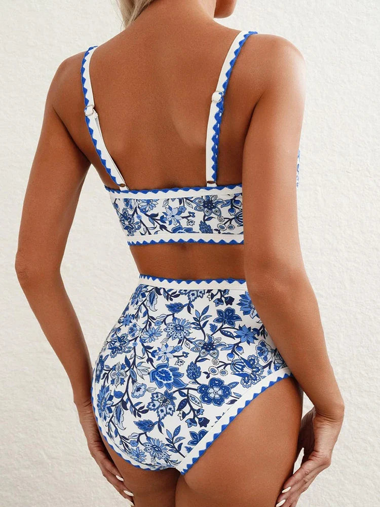 Women's Floral Print Whip Stitch 2 Piece Swimsuits