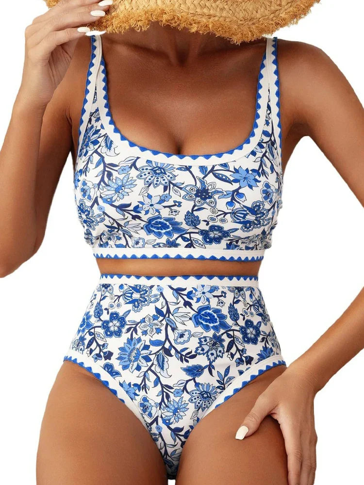 Women's Floral Print Whip Stitch 2 Piece Swimsuits