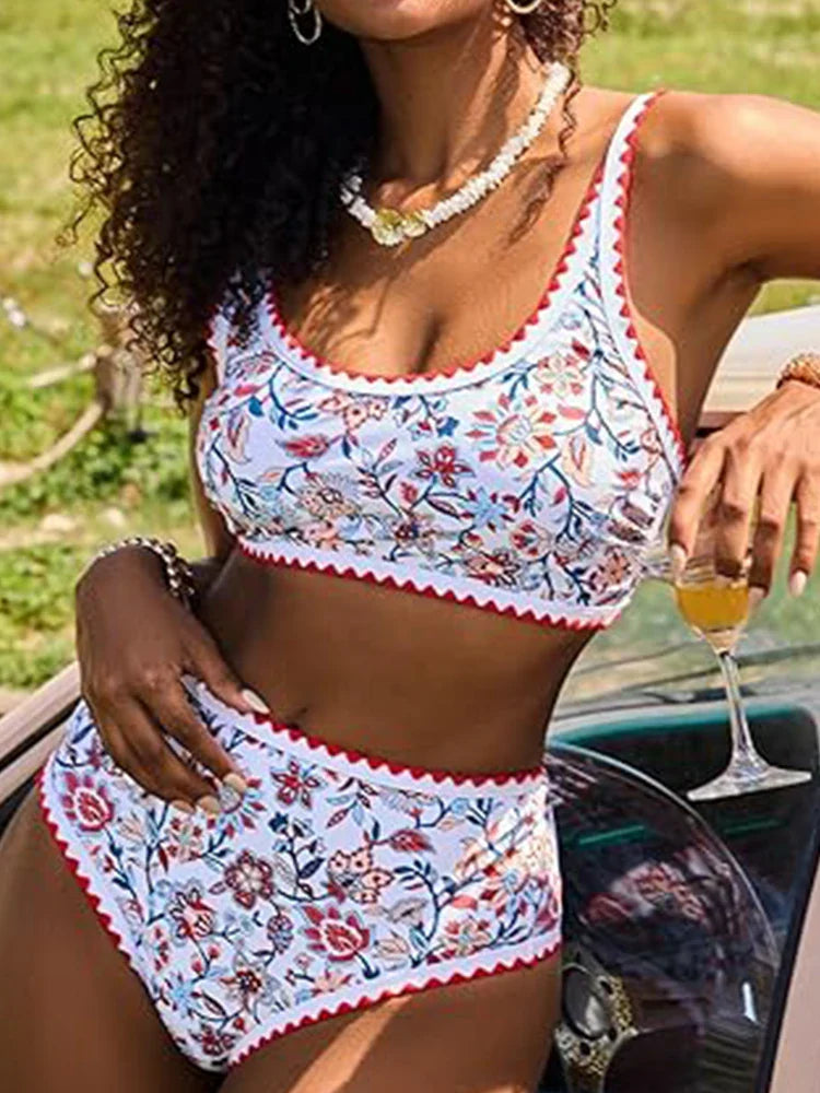 Women's Floral Print Whip Stitch 2 Piece Swimsuits