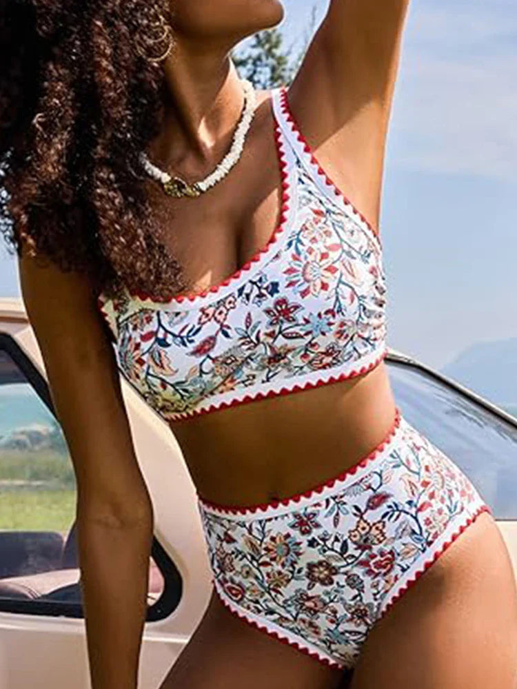 Women's Floral Print Whip Stitch 2 Piece Swimsuits