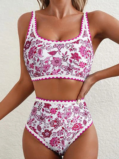 Women's Floral Print Whip Stitch 2 Piece Swimsuits
