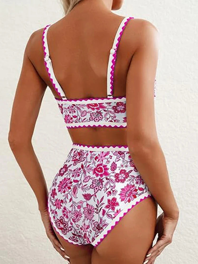 Women's Floral Print Whip Stitch 2 Piece Swimsuits
