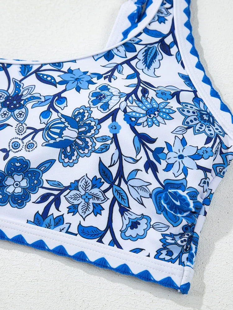 Women's Floral Print Whip Stitch 2 Piece Swimsuits