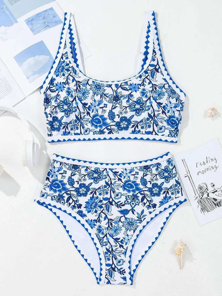 Women's Floral Print Whip Stitch 2 Piece Swimsuits