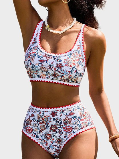 Women's Floral Print Whip Stitch 2 Piece Swimsuits