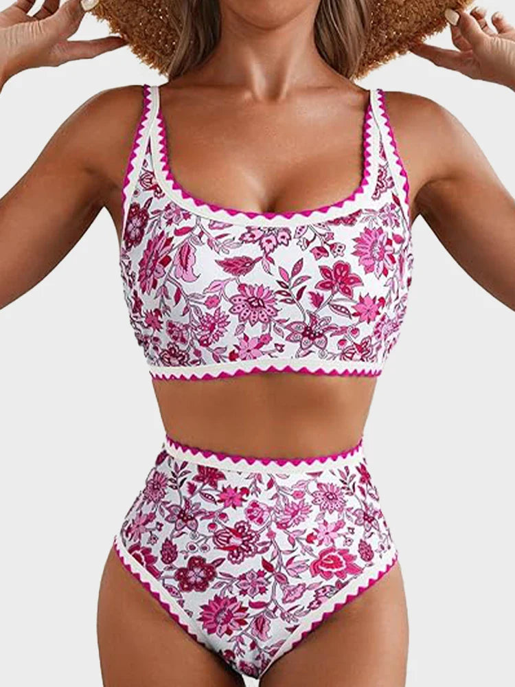 Women's Floral Print Whip Stitch 2 Piece Swimsuits