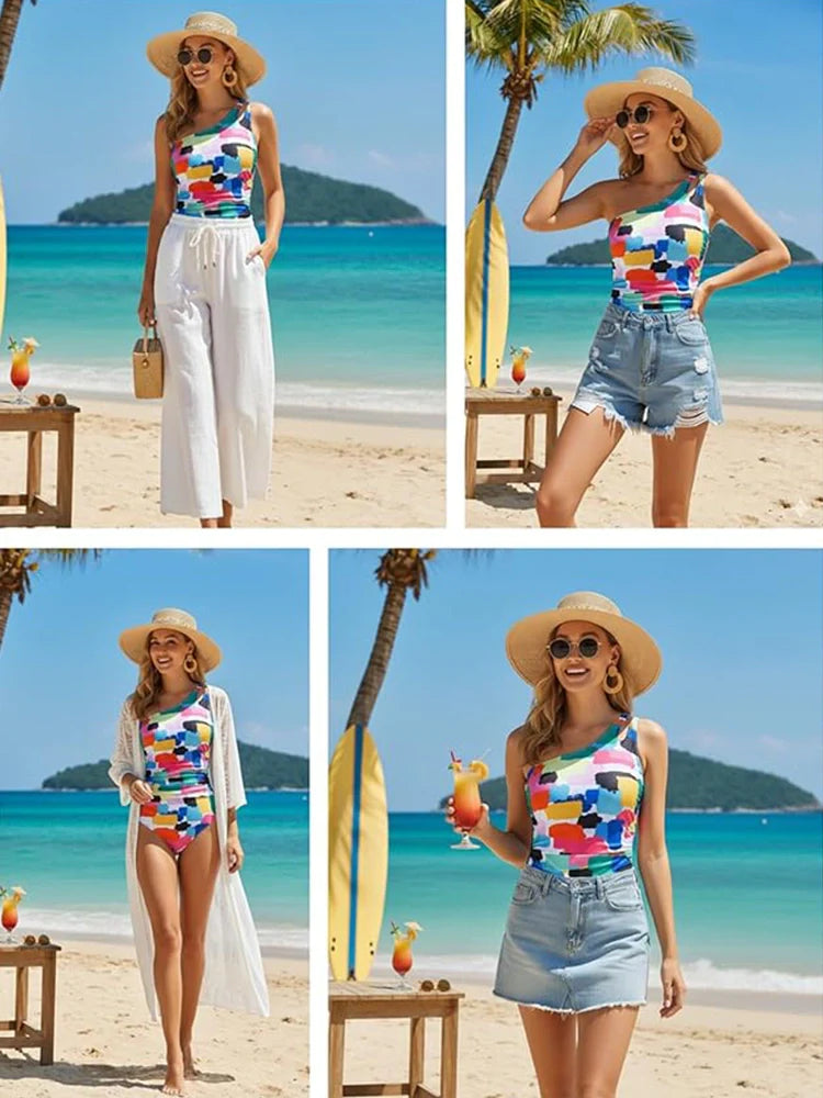 Women's One-Shoulder Tummy Control One-Piece Swimsuit