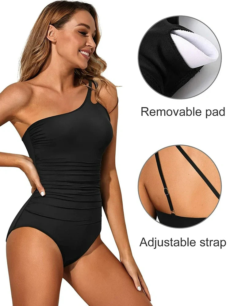 Women's One-Shoulder Tummy Control One-Piece Swimsuit