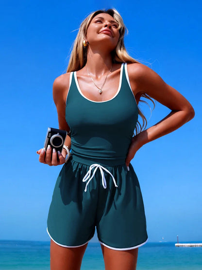 Women's Sport Contrast Binding Sport Swim Romper