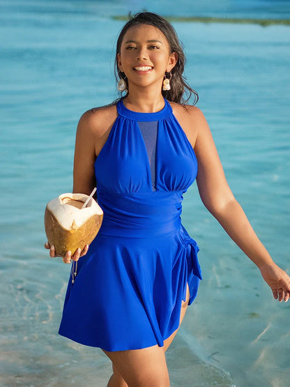 Women's One Piece Swim Dress Full Coverage Scoop Neck