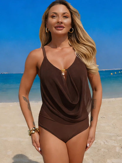 Women's Ruched Solid Color One-Piece Swimsuit Tummy Control