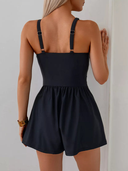 Women's V-Neck Spaghetti Strap One-Piece Swimsuit Tummy Control