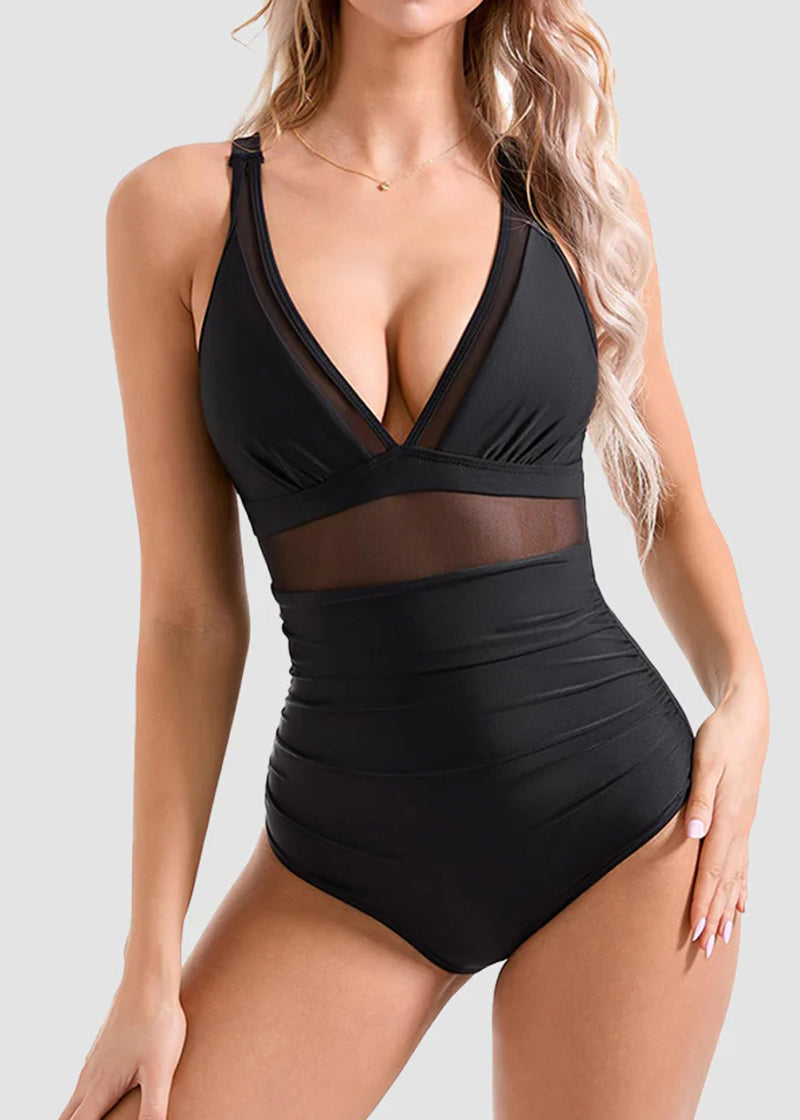 Women's Sexy Mesh Tummy Control One Piece Swimsuit