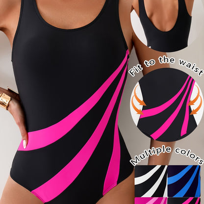Women's One Piece Asymmetrical Contrasting Swimsuit