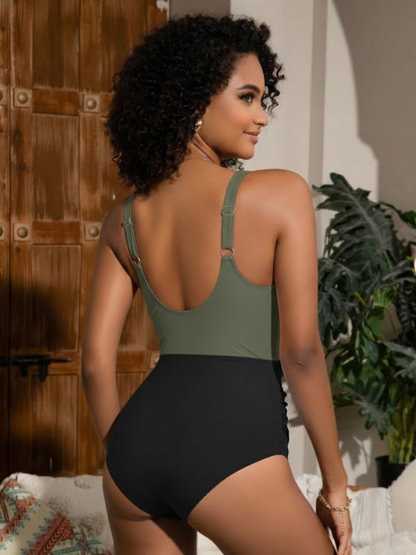 Women's Striped Cutout Tummy Control One-Piece Swimsuit
