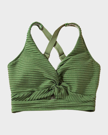 Women's Textured Ribbed Knot Front High Waist Bikini Set Two Piece