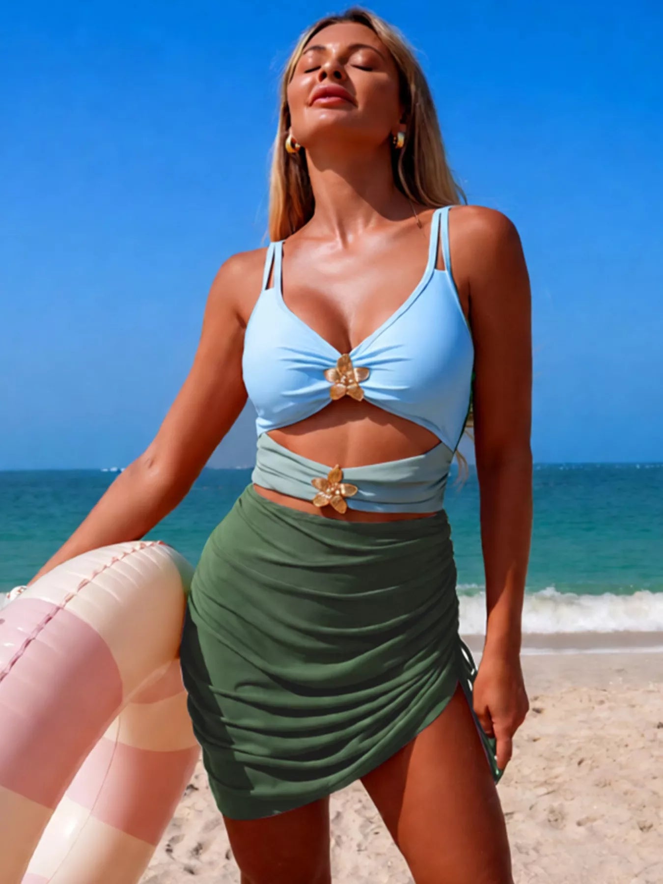 Women's Color Block Cutout One-Piece Swimsuit Tummy Control