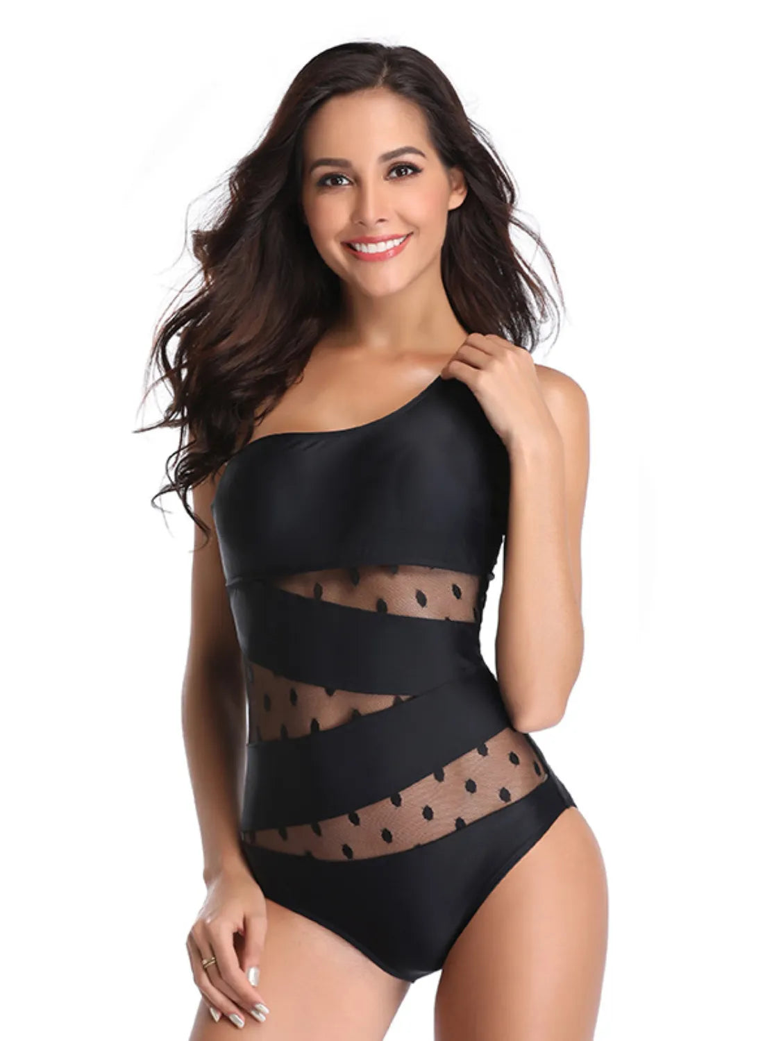Women's One Shoulder Polka Dot One-Piece Swimsuit Tummy Control