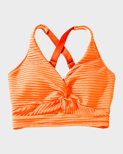 Women's Textured Ribbed Knot Front High Waist Bikini Set Two Piece