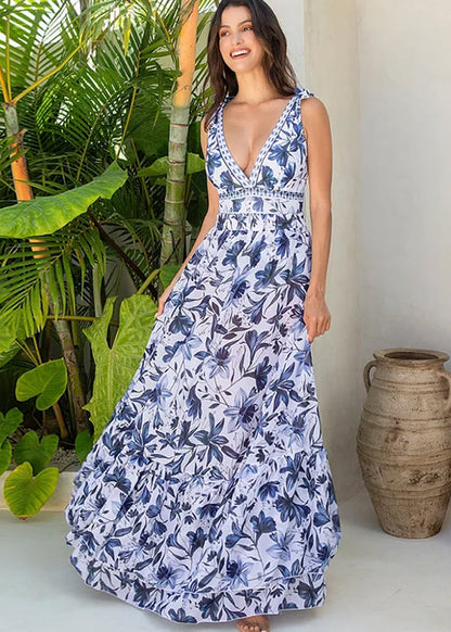 Women's V Neck Lace Up Printed One Piece Swimsuit and Skirt