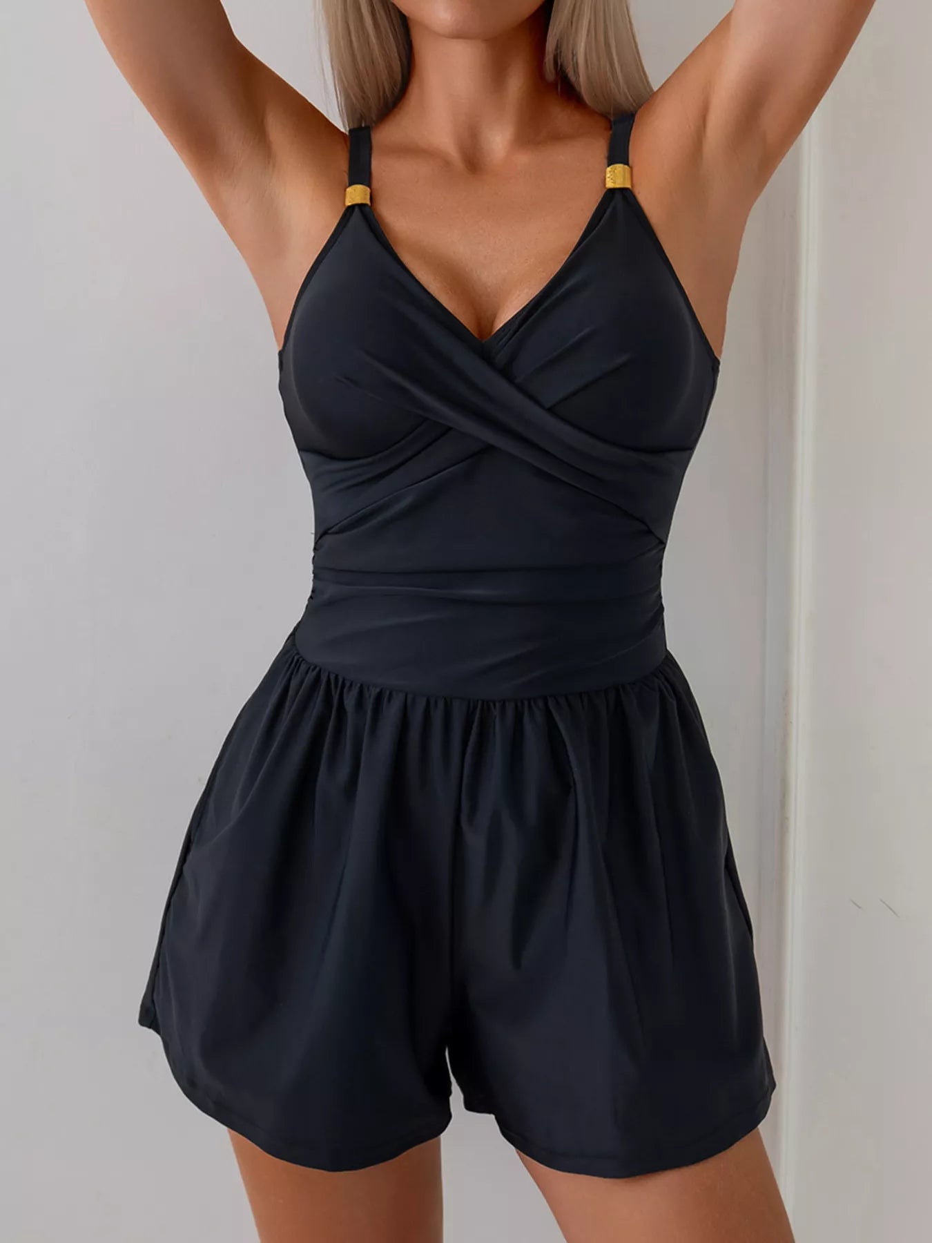 Women's V-Neck Spaghetti Strap One-Piece Swimsuit Tummy Control