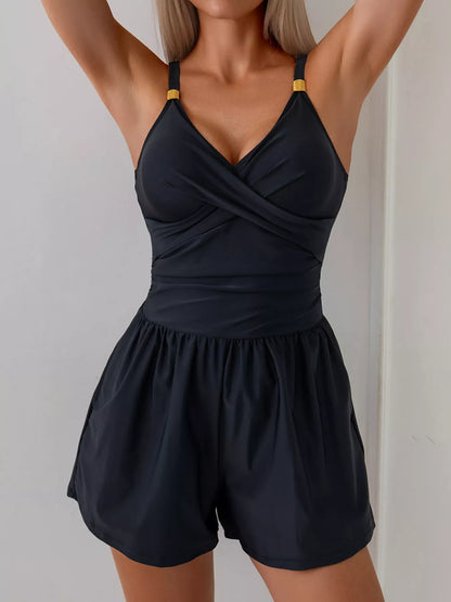 Women's V-Neck Spaghetti Strap One-Piece Swimsuit Tummy Control