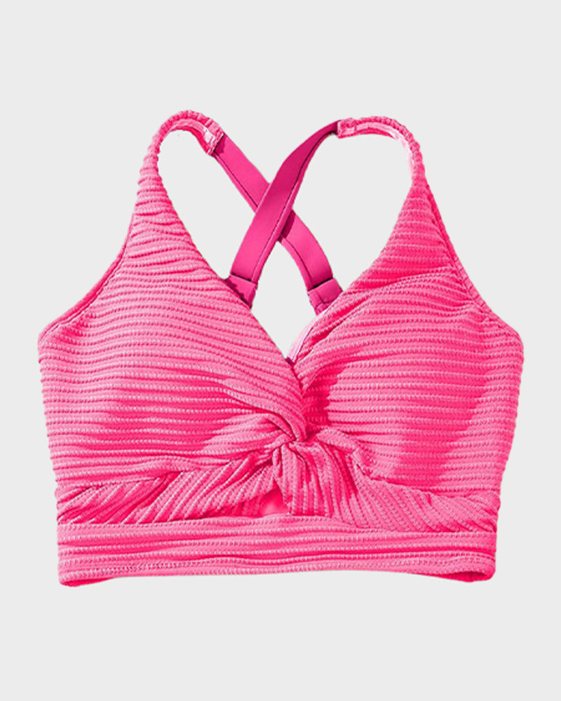 Women's Textured Ribbed Knot Front High Waist Bikini Set Two Piece