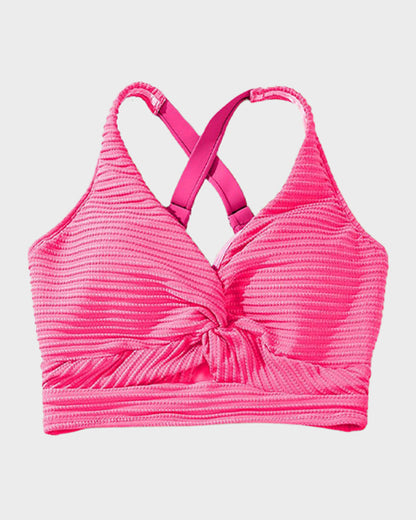Women's Textured Ribbed Knot Front High Waist Bikini Set Two Piece