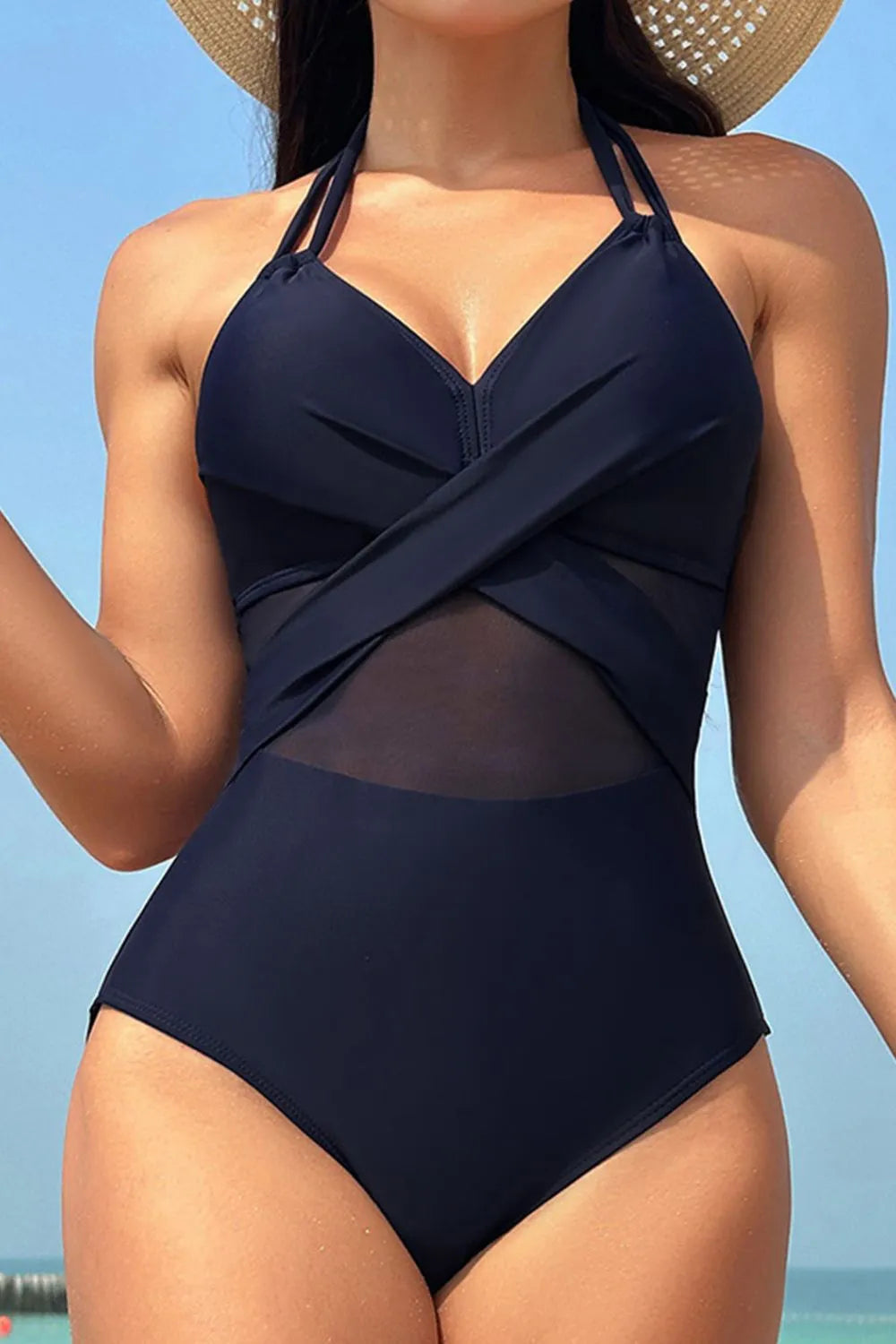 Women's Crisscross Halter Neck One-Piece Swimsuit Tummy Control