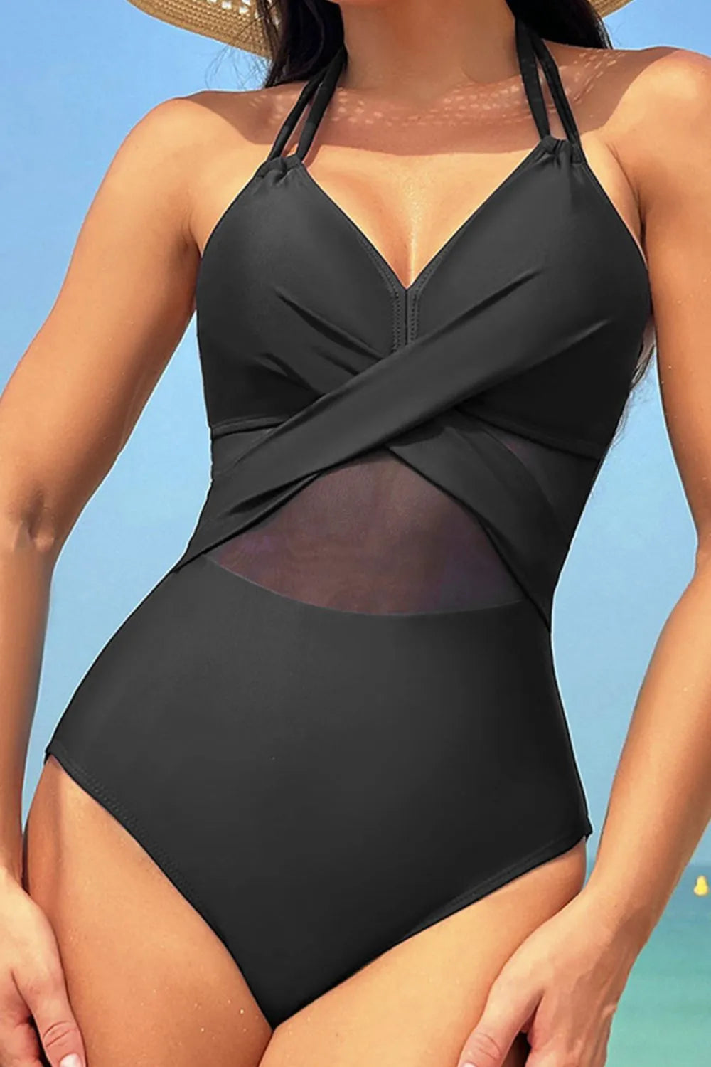Women's Crisscross Halter Neck One-Piece Swimsuit Tummy Control