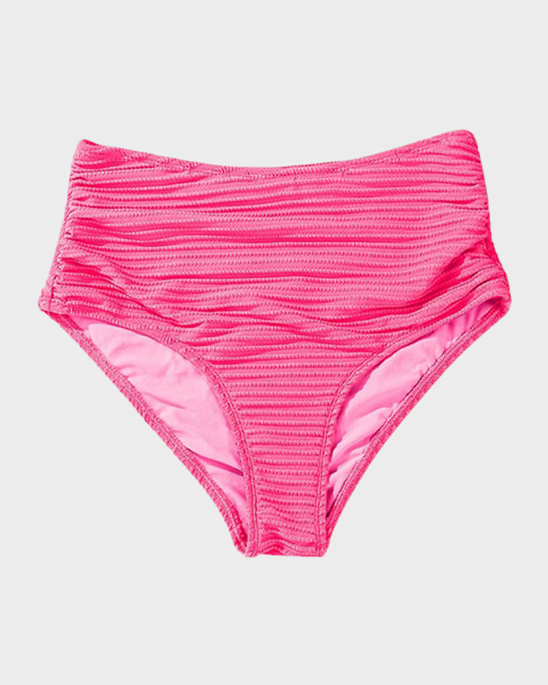 Women's Textured Ribbed Knot Front High Waist Bikini Set Two Piece