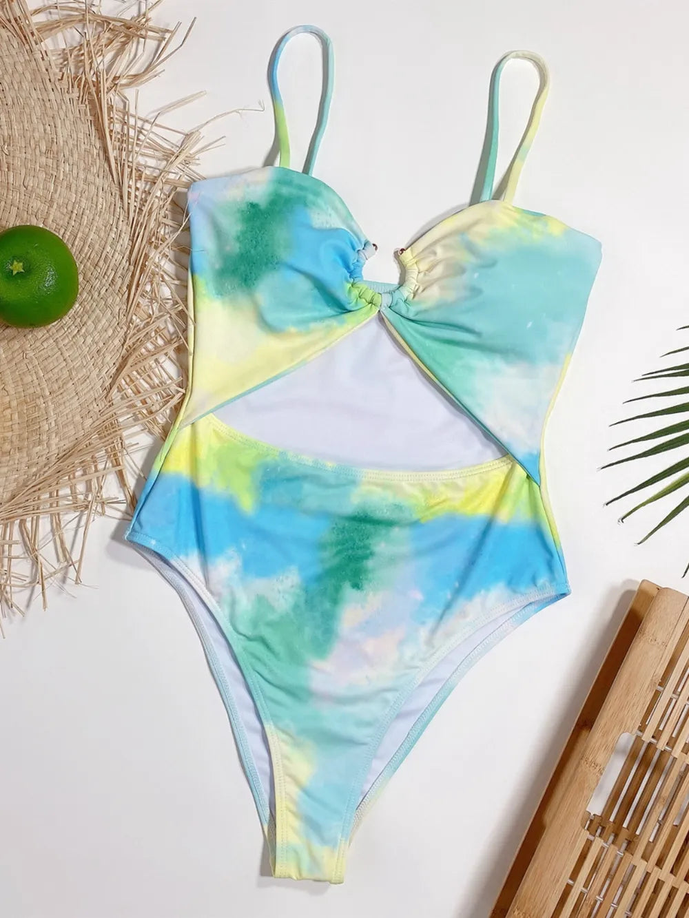 Women's Cutout Tie-Dye Spaghetti Strap One-Piece Swimwear Tummy Tummy