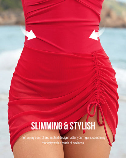 Women's Drawstring Mesh One-Piece Swimsuit