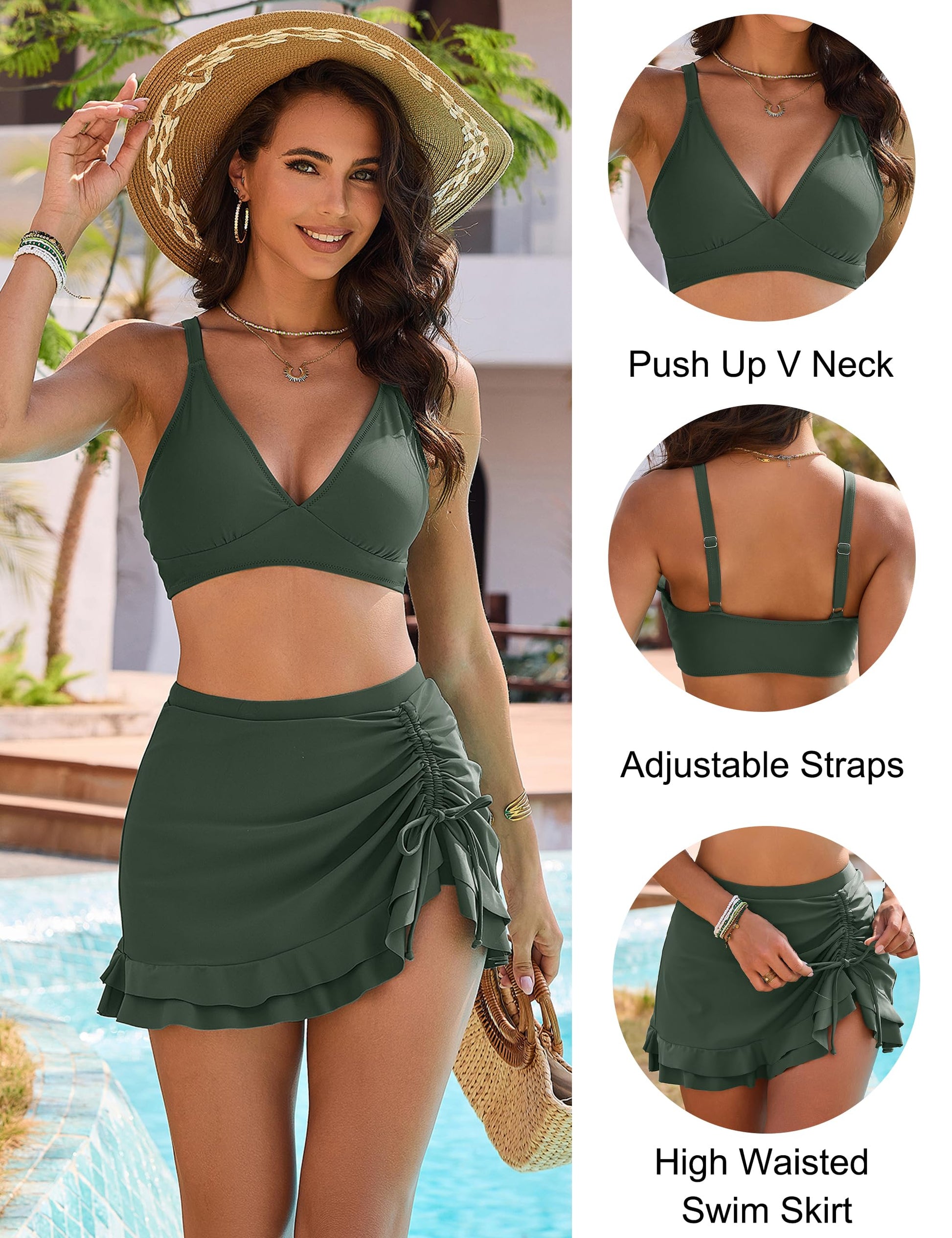 Women's High Waisted Bikini Sets Tummy Control Swim Skirt Two Piece